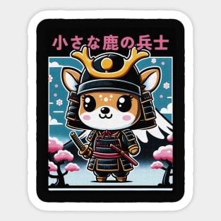 Cute cartoon Kawaii fawn Deer samurai armor with katana Chibi fuji mount blossom Sticker